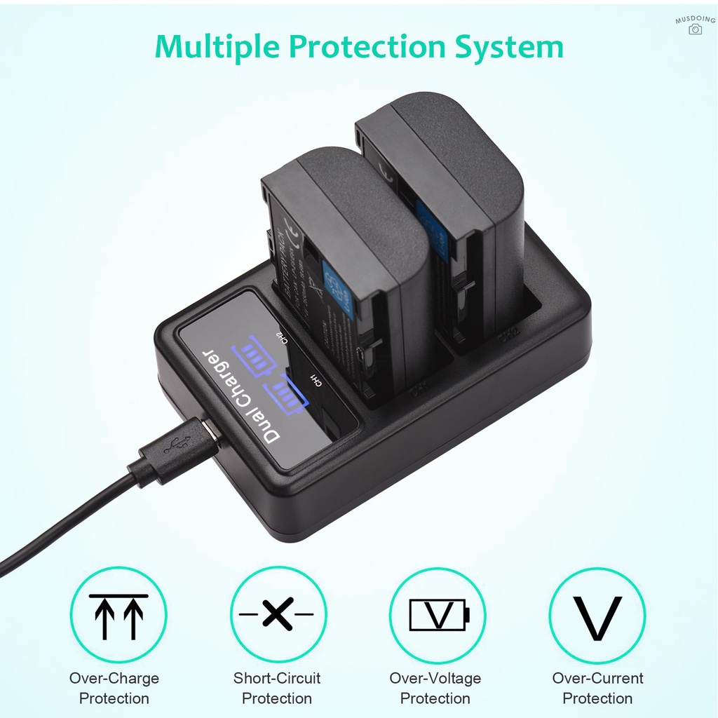 ღ LP-E6/ E6N Battery & Charger Kit 2pcs 7.4V 2650mAh Battery + 1pc LED2-LPE6 Dual Channel Camera Battery Charger USB Port LCD Screen Display Replacement for Canon EOS 5D Mark II/III/IV 6D 7D 60D 70D 80D