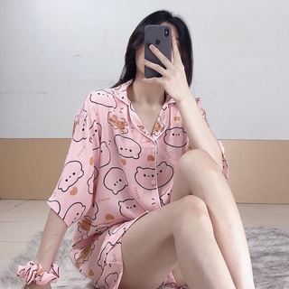 Đồ bộ nữ Pijama lụa Mango thời trang bánh bèo dễ thương freesize