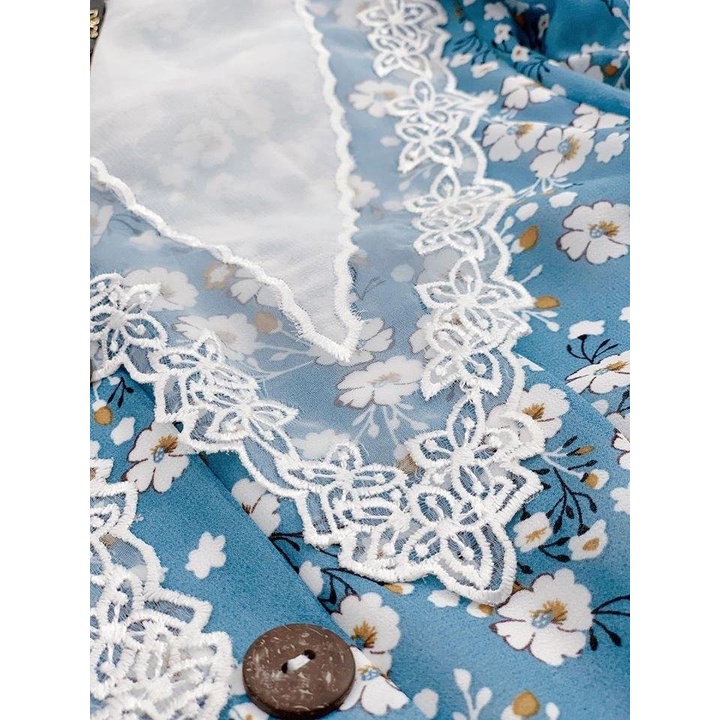 Đầm Hoa Công Sở Akara’s DT227 Cổ Phối Ren Tay Phồng Sang Trọng Full 5 Size | BigBuy360 - bigbuy360.vn