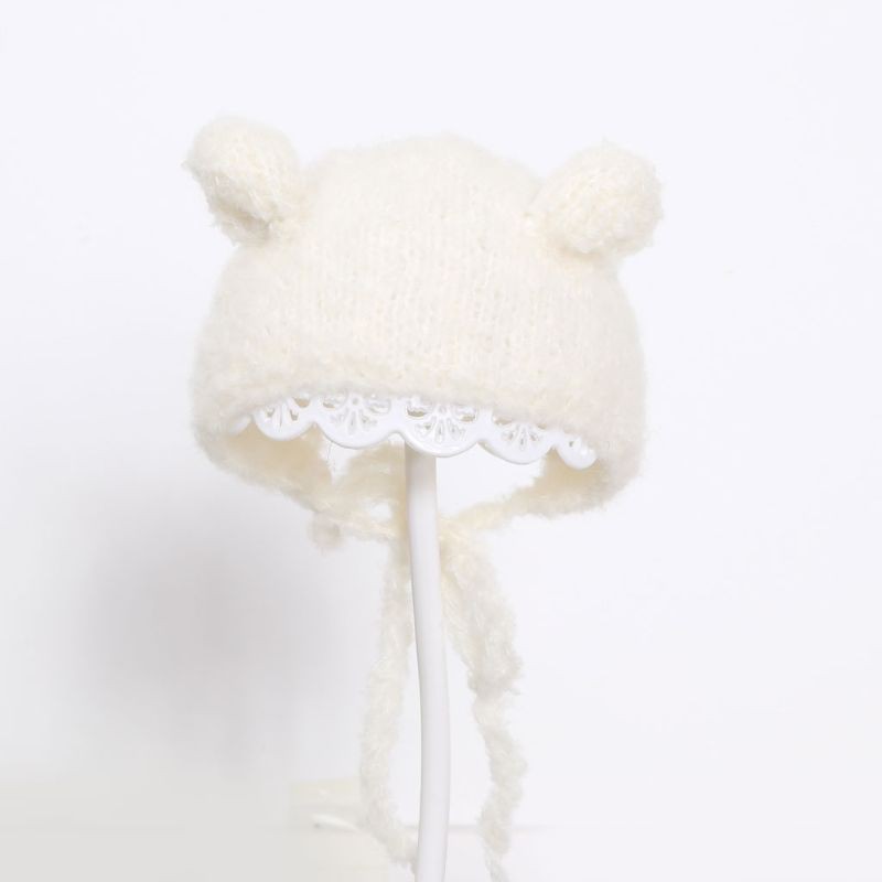 Mũ trùm đầu dệt kim hình tai gấu phụ kiện chụp hình cho bé