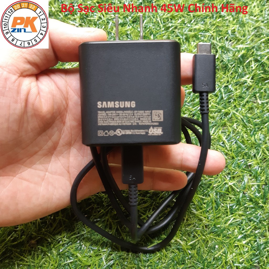 Bộ Sạc Nhanh 45W Chân Dẹt Chính Hãng Samsung, Gồm Cáp 5A, Chắc Chắn Mọi Ổ Điện, Bảo Hành 12 Tháng, Mới 100%