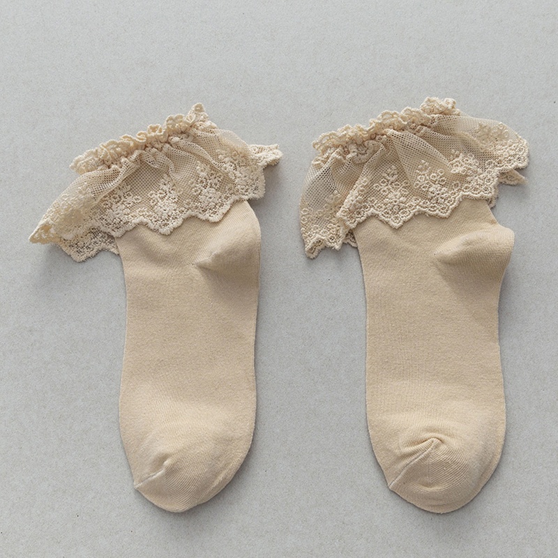 XIXI Tất Cotton Phối Ren Màu Trơn Phong Cách Lolita Thời Trang Cho Nữ