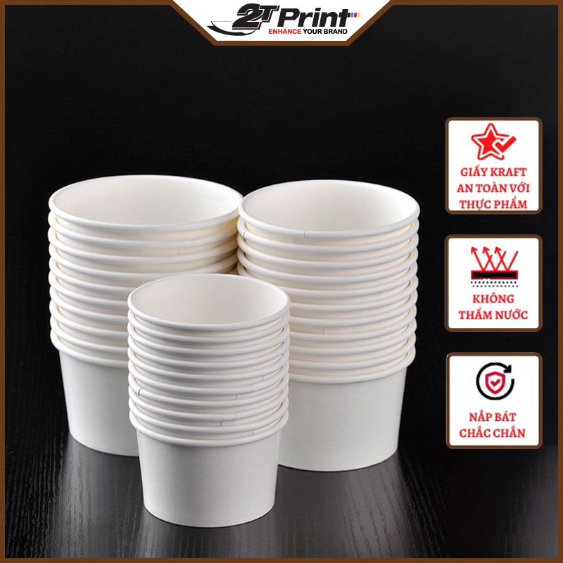 Bát giấy trắng 750ml, 1000ml đựng đồ ăn nóng, lạnh - Bát giấy dùng 1 lần cao cấp 2TPrint