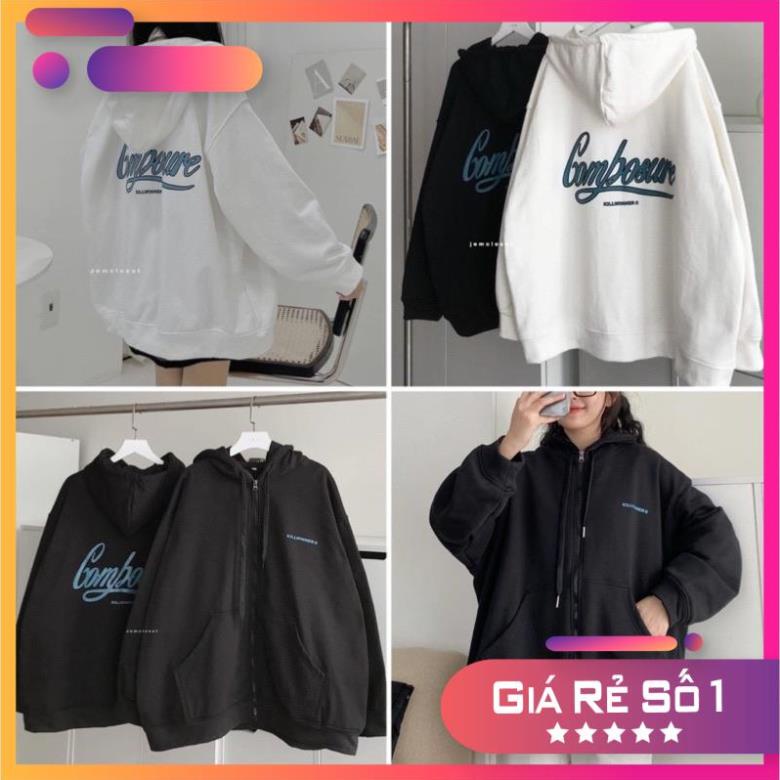 [SIÊU HOT] Áo Khoác Nữ Hoodie Zip Form Rộng Rubystore Áo Nỉ Nữ Khoá Kéo Có Mũ 2 Màu Đen Trắng Ulzzang Hot