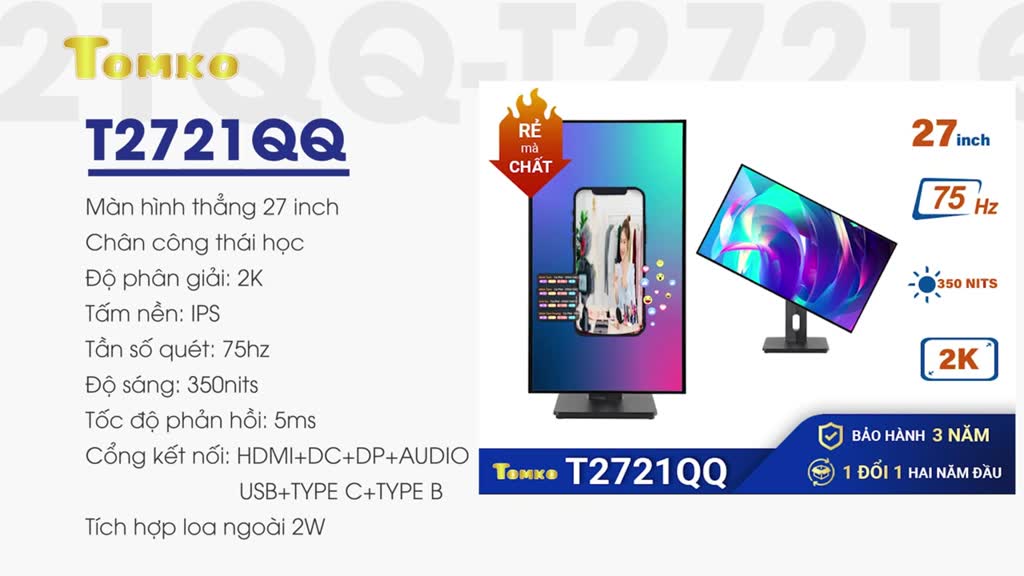 Màn Hình Máy Tính Gaming TOMKO T2721QQ 27 Inch 2K, Tấm nền IPS Tần số quét 75HZ- Chính hãng Tomko | BigBuy360 - bigbuy360.vn