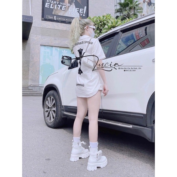 Áo sơ mi thô cộc logo in thánh giá mặt sau | BigBuy360 - bigbuy360.vn