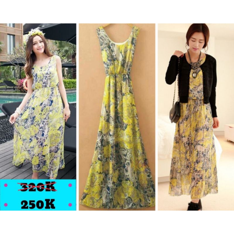 [HÀNG THIẾT KẾ] ĐẦM MAXI VOAN LỤA CAO CẤP PHỐI HOA VĂN