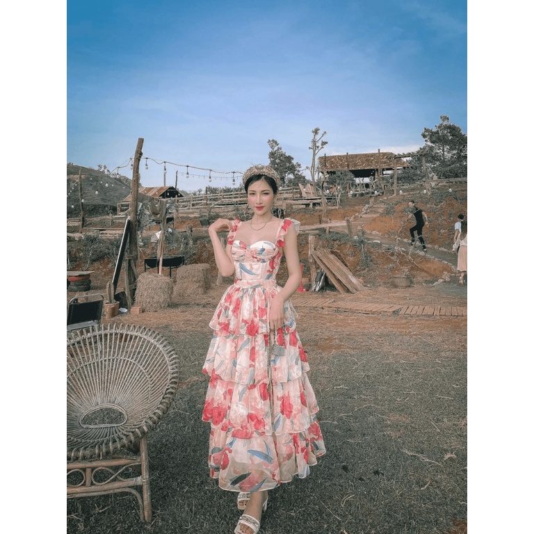 (Free ship) Mẫu HOT Đầm Voan Hai Dây Váy Tầng Cực Xinh UP VLTN Shop