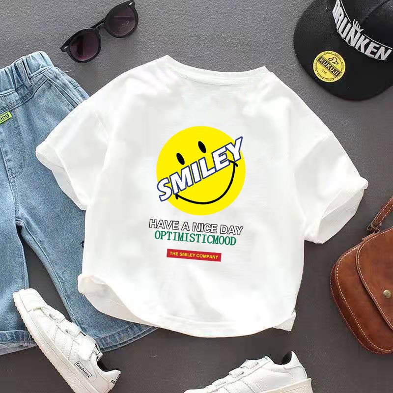 Áo thun bé trai CON XINH cotton hình in SMILEY,thời trang dành cho trẻ em từ 4 đến 10 tuổi