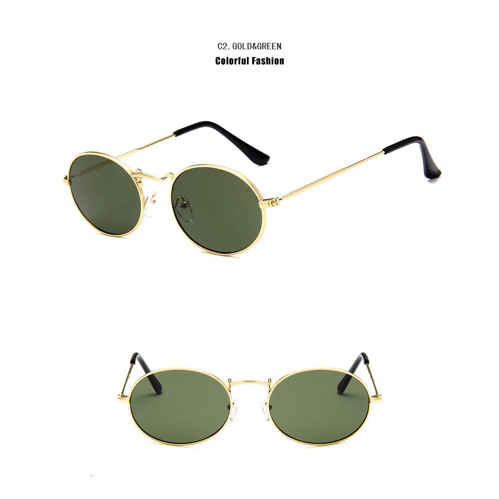 Kính mát Samjune gọng bầu dục bằng thép không gỉ phong cách retro