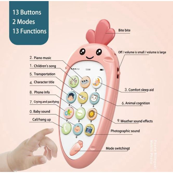 Điện thoại di động đồ chơi đa năng an toàn hỗ trợ giáo dục song ngữ cho trẻ em