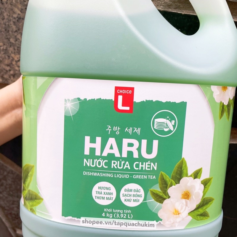 Nước rửa chén HARU 4KG hương TRÀ XANH không hại da tay chuẩn công nghệ Hàn Quốc - tapquachukim