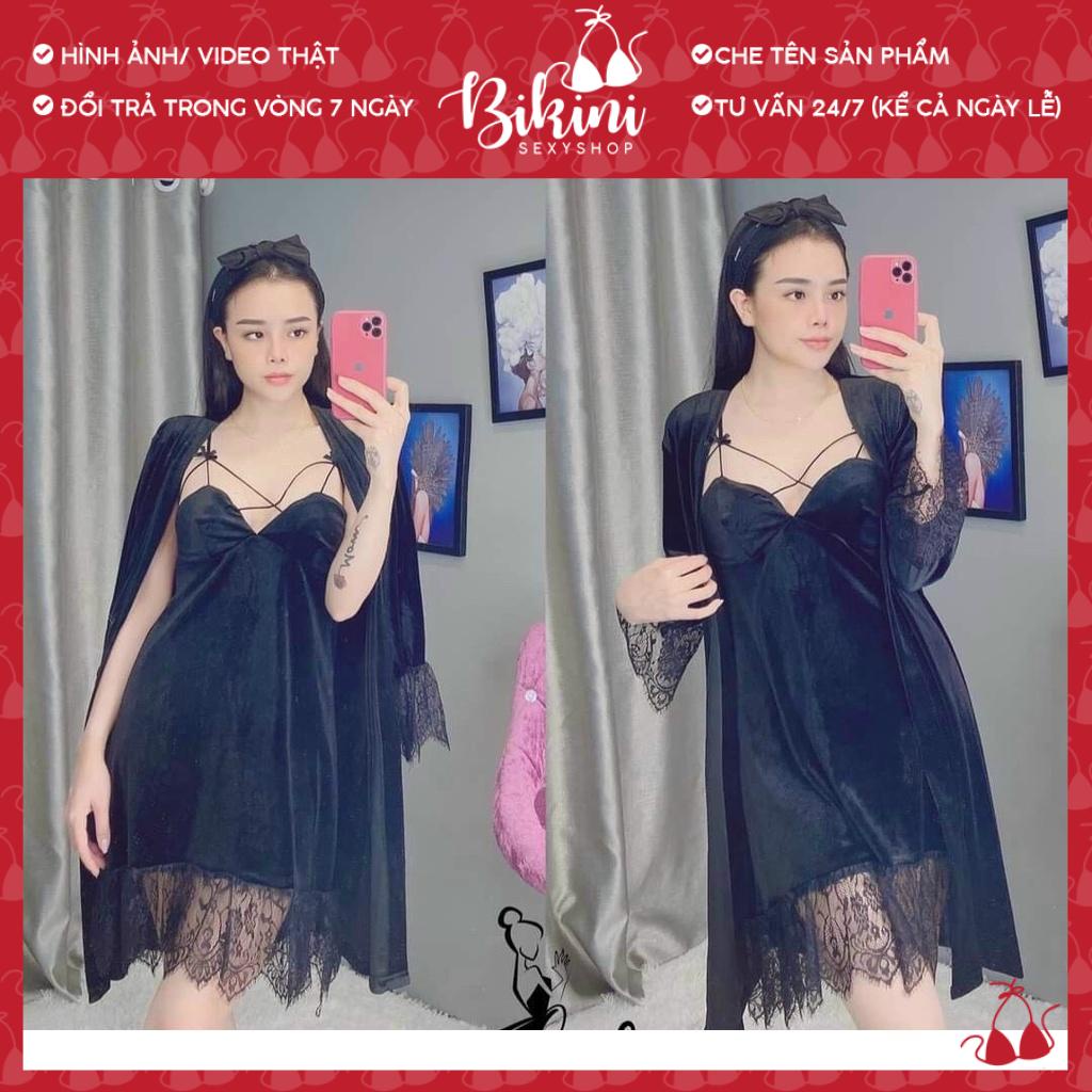 ❣️ SET CHOÀNG VÁY NGỦ NHUNG MỊN QUẢNG CHÂU CAO CẤP ĐAN DÂY NGỰC GỢI CẢM PHỐI REN FREESIZE MÀU ĐEN/ ĐỎ/ TRẮNG/ NẤU SN04