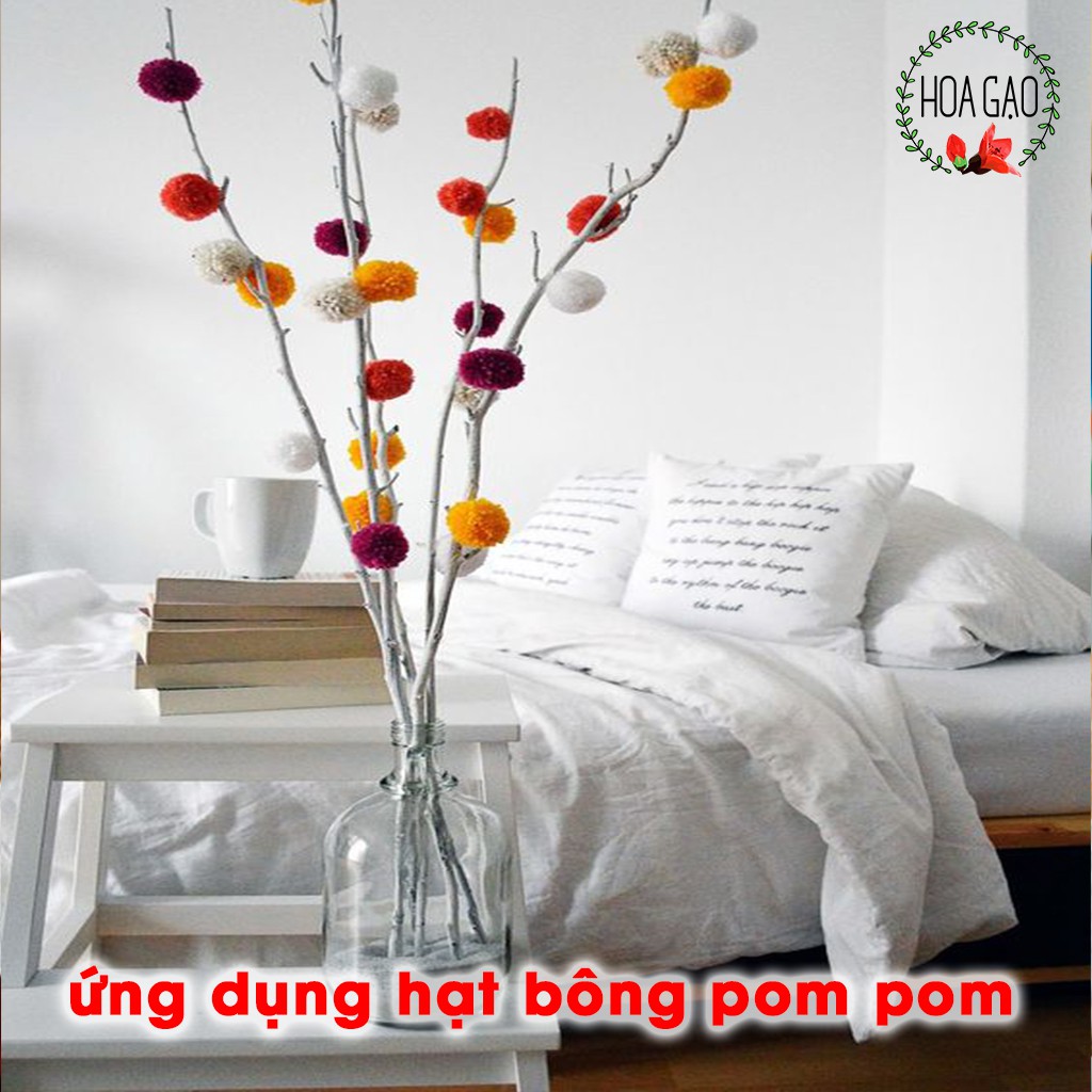 100 viên pompom phụ kiện may mặc pom pom HOA GẠO GPMA cục bông nhiều màu 1cm 1.5cm 2.0cm 2.5cm 3.0cm đồ handmade mầm non