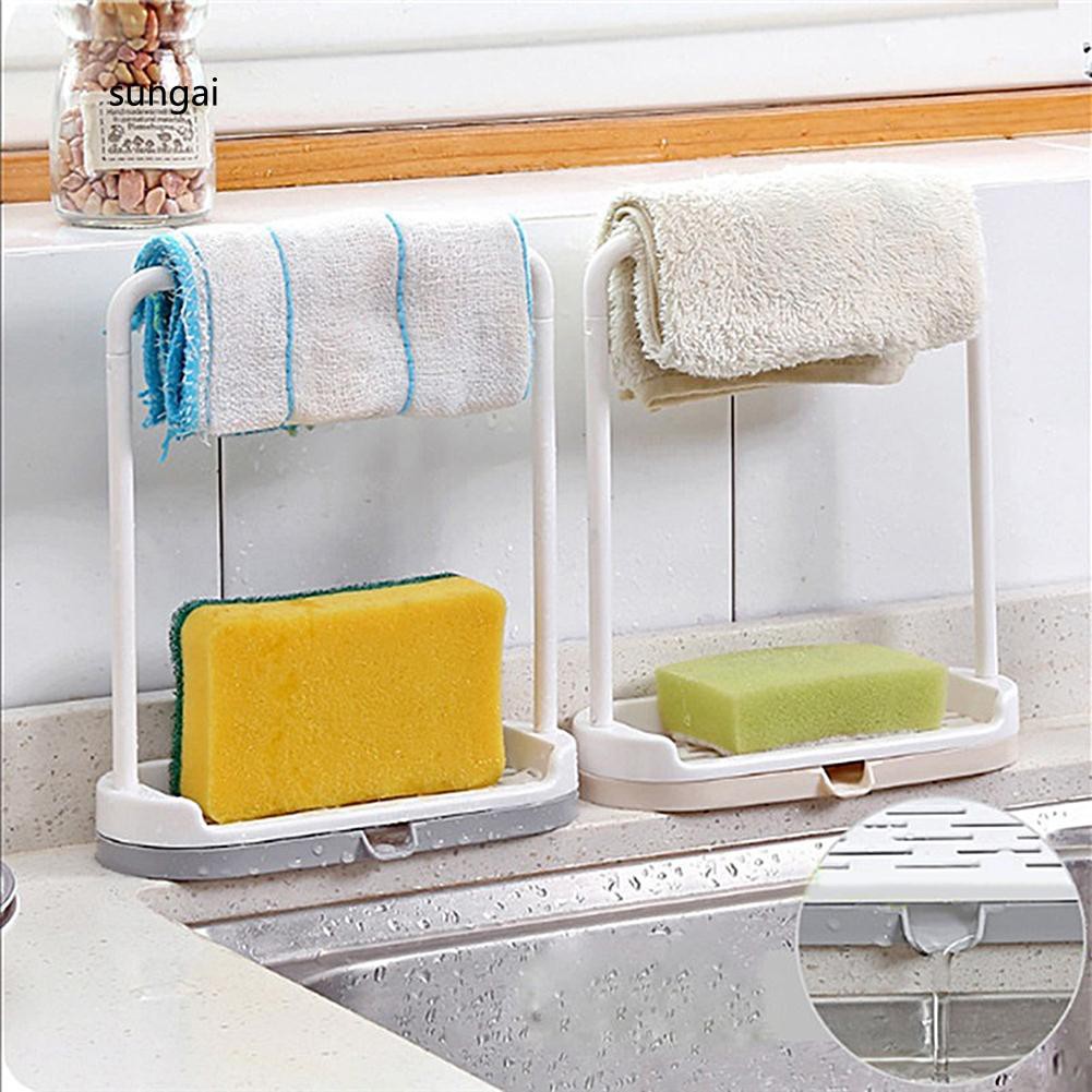 Giá để bọt biển rửa chén tích hợp thanh treo khăn tiện lợi cho nhà bếp | BigBuy360 - bigbuy360.vn