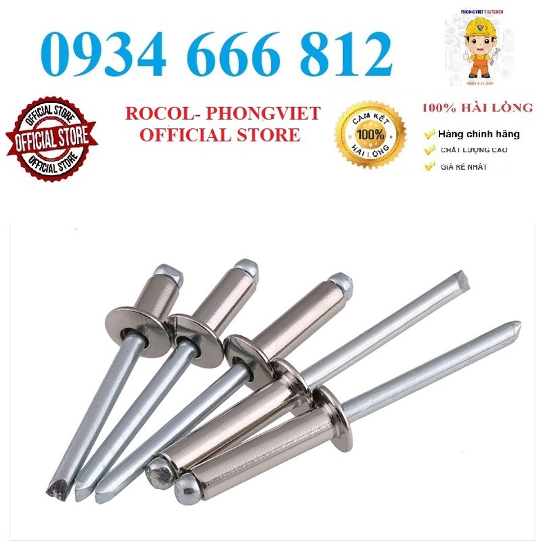 50c Đinh rút rive phần vỏ inox304 lõi thép 3.2x10, 3.2x12, 3.2x16