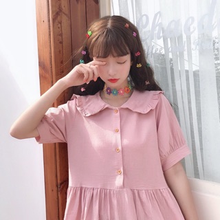 ĐẦM BABYDOLL HỒNG CỔ BÈO.