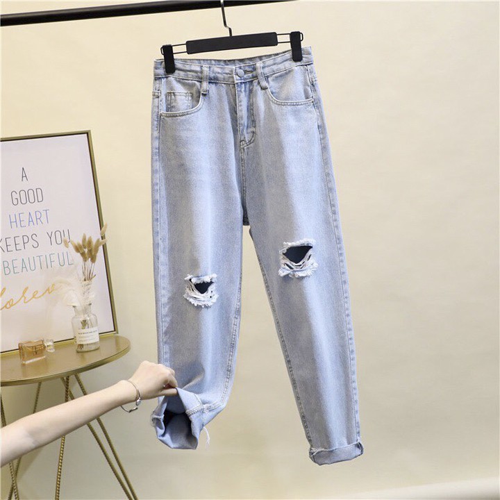 Quần jean baggy xanh rách khoét 2 gối cá tính R102