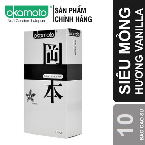 [DEAL SỐC][CHÍNH HÃNG] Bao Cao Su OKAMOTO SKINLESS VANILLA, NHẬT BẢN,(10bao/Hộp), Siêu mỏng, Hương Vanilla_ Dùng là mê