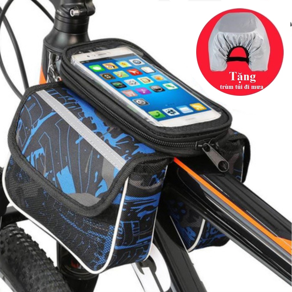 Túi treo sườn xe đạp cảm ứng sử dụng được điện thoại tiện lợi phụ kiện xe đạp cao cấp tặng kèm bọc túi đi mưa
