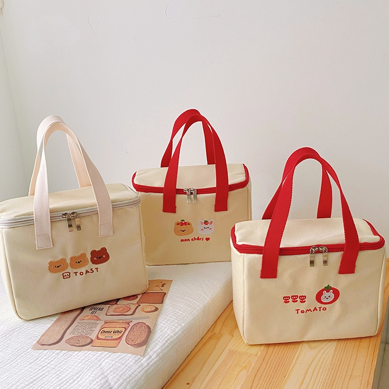 Túi Đựng Hộp Cơm Trưa Giữ Nhiệt In Họa Tiết Gấu Dễ Thương Chất Lượng Cao Cho Mẹ Bỉm Sữa