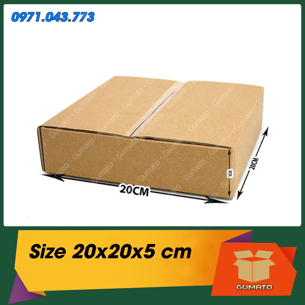 Size 20x20x5 cm, hộp giấy thùng carton gói hàng tại Gumato