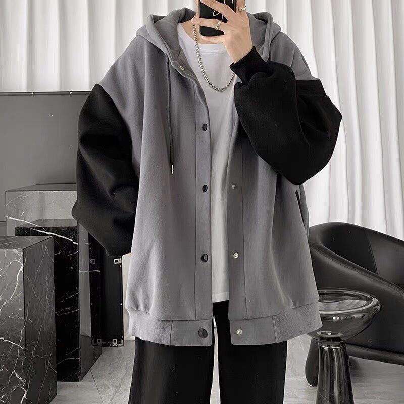 ÁO KHOÁC NỈ HOODIE PHỐI MÀU NÚT BẤM PHONG CÁCH BOMBER CỰC ĐẸP SIÊU NGẦU