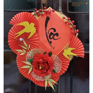 Mẹt quạt trang trí tết chữ PHÚC-LỘC-THỌ, đồ treo trang trí tết, mẹt hoa trang trí tết nguyên đán 2022