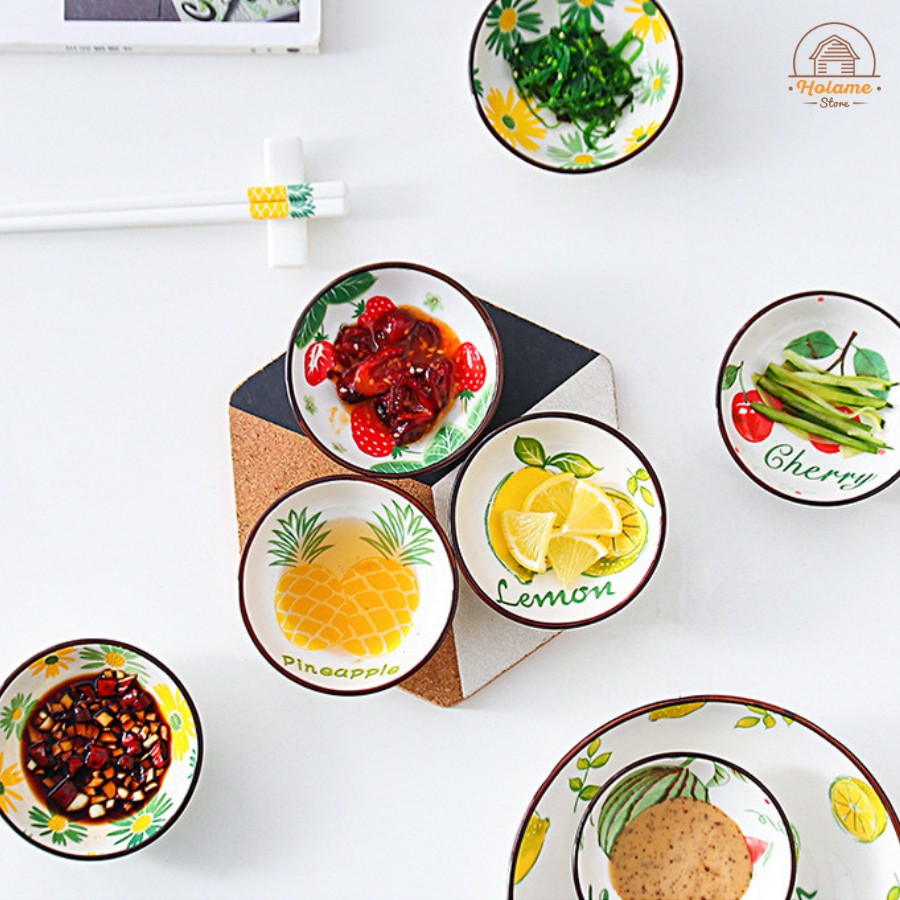 Chén ăn dặm cho bé bằng sứ, chén đựng gia vị hoạ tiết trái cây