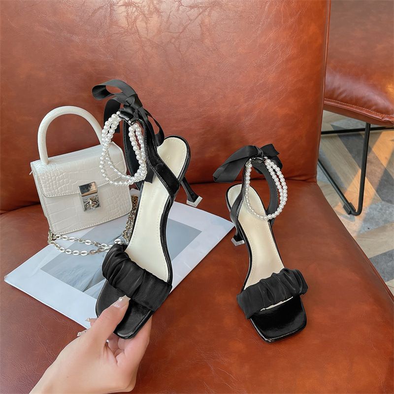 GIÀY SANDAL CAO GÓT NỮ ĐẾ NHỌN 5-7-9 PHÂN QUAI ĐÍNH NGỌC TRAI THẮT NƠ HOT 2022- MÃ S06