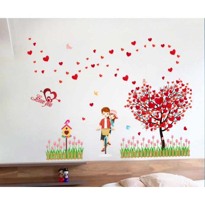 Decal dán tường xe đạp tình yêu ( 1m6*1m4)