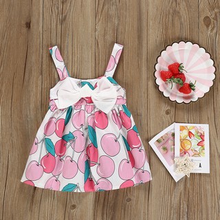 Đầm sát nách nơ in hình quả cherry cho bé gái