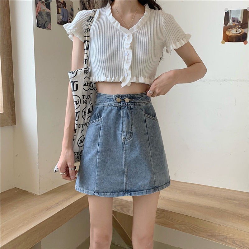 Chân Váy Jean Chữ A Lưng Cao Thời Trang Hàn Quốc Cho Nữ | BigBuy360 - bigbuy360.vn