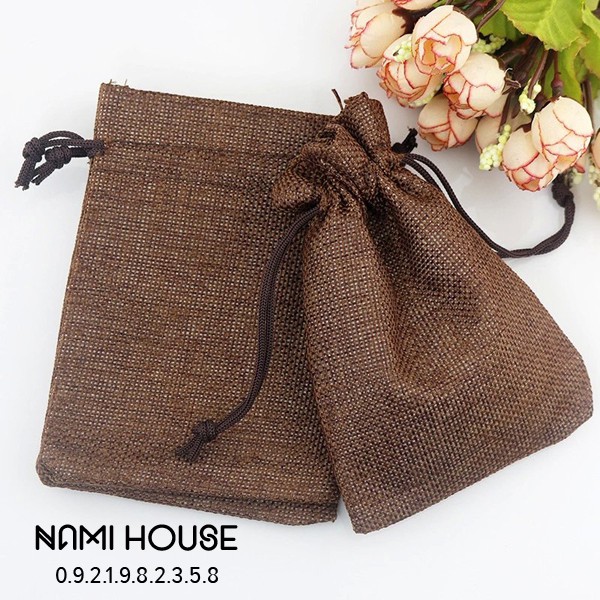 Túi dây rút vải bố thô trơn nhiều màu kích thước 10x14cm đựng cà phê đựng hoa khô - namimi house