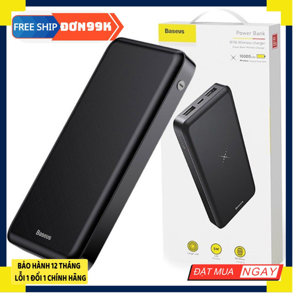 Pin dự phòng sạc không dây Baseus M36 10000maH PPALL-M36 2 cổng sạc nhanh 5V-2A - Chính Hãng