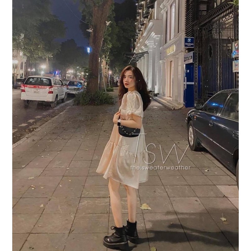Đầm - Váy babydoll cổ vuông tay bồng Hàn Quốc