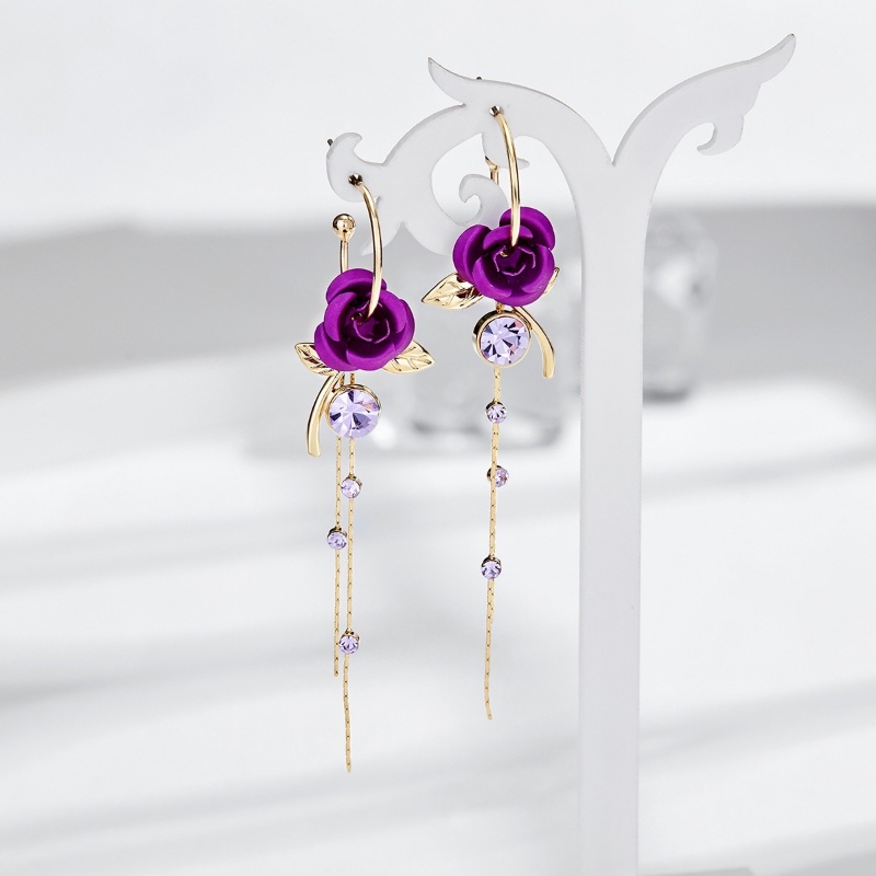 Bông Tai Mạ Bạc 925 Dáng Dài Phối Tua Rua Hình Hoa Hồng Xinh Xắn Thời Trang