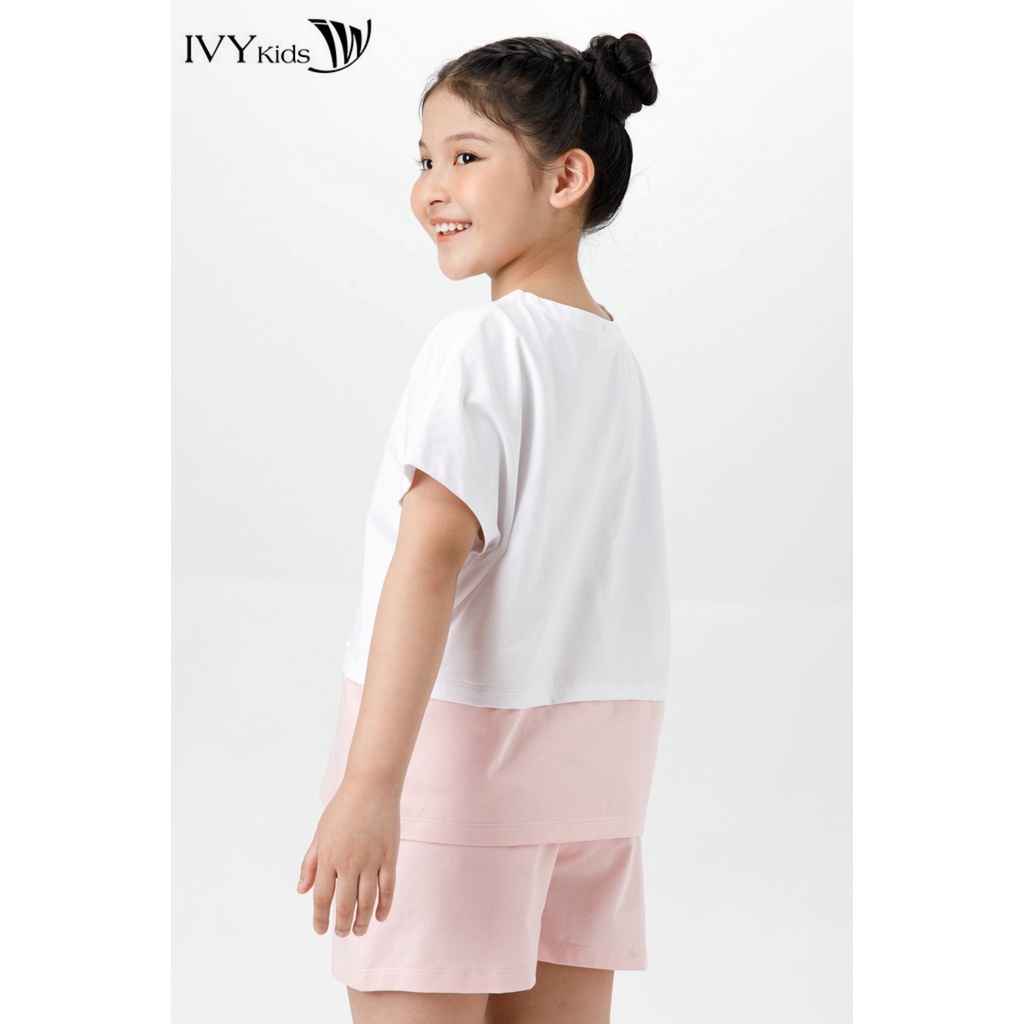 Áo thun bé gái 2 màu phối nơ IVY moda MS 57G1503