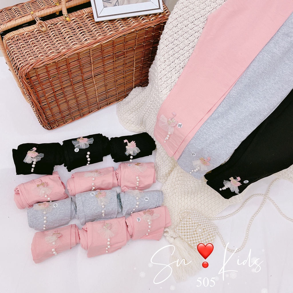 Quần legging chất len tăm cho bé gái thêu thiên nga, đính ngọc trai K056