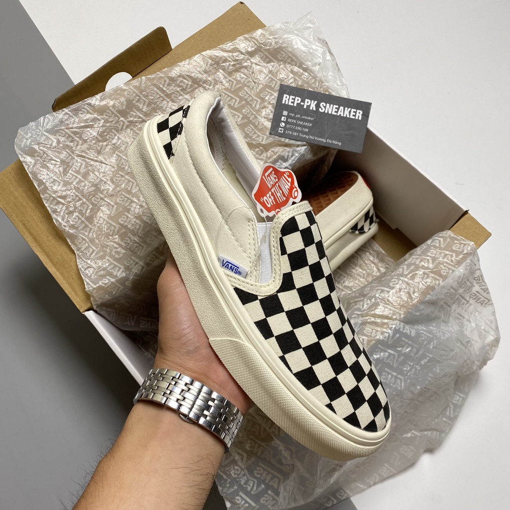 Giày đi học Vans Slip On Checkerboard (Caro/Trắng/Đen) - REPK Sneaker | Phiên bản 1:1 chuẩn
