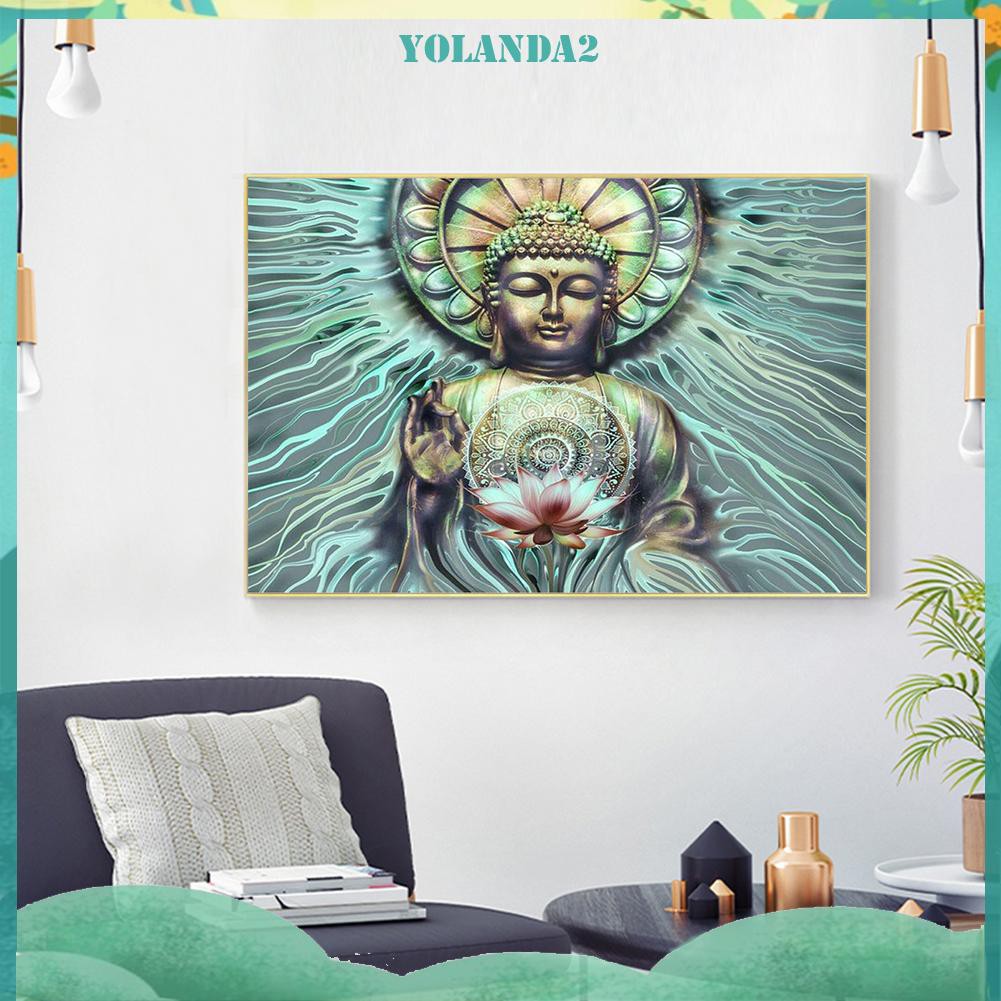 Tranh đính đá kim cương 5D DIY hình hoa sen Đức Phật độc đáo