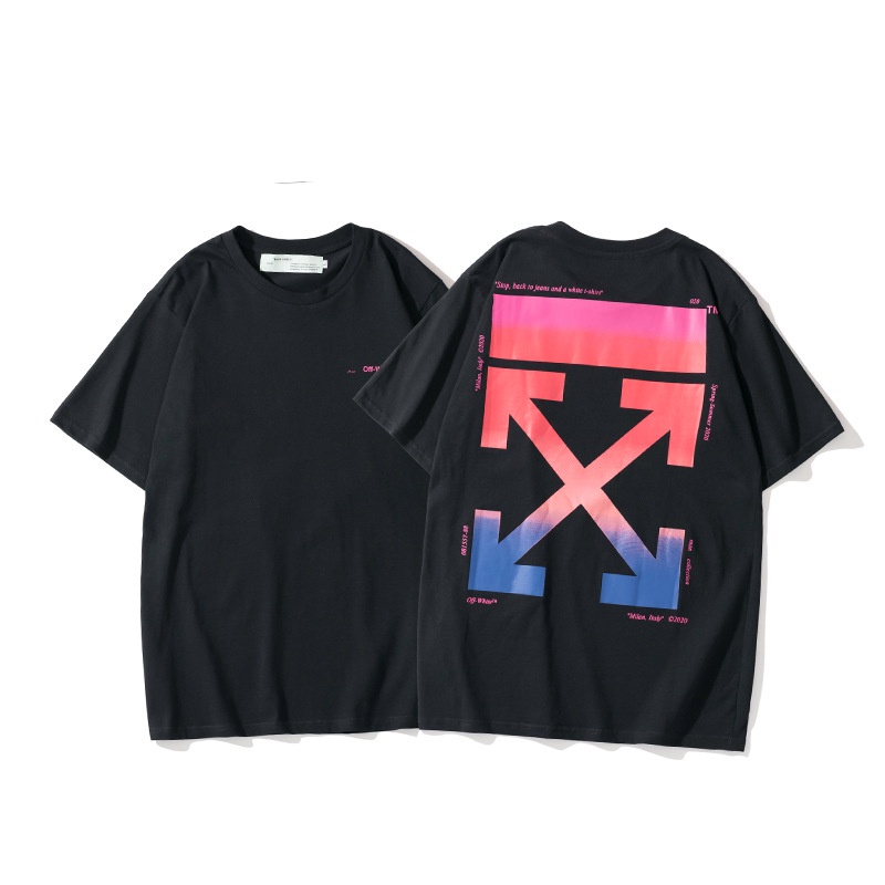 Áo thun Off White, Áo tee OW phối màu Blue Pink, chất liệu Cotton, màu đen BapeVN