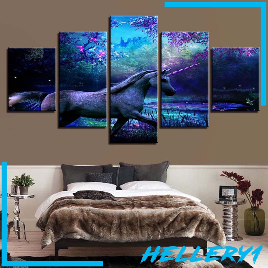 Set 5 Tranh Treo Tường Trang Trí Hình Thiên Nga Và Cây Dừa (1)