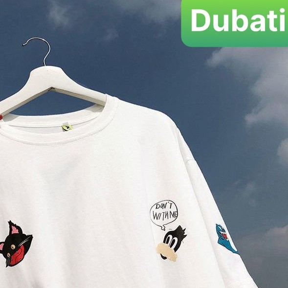 ÁO THUN NAM NỮ STICKER PATCH NHẬT BẢN FROM RỘNG TAY LỠ CHẤT VẢI MỀM MỊN- DUBATI FASHON