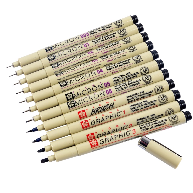 Bút vẽ mỹ thuật Sakura Pigma Micron nhiều kích cỡ 0.05/0.1/0.2/0.3/0.4/0.5/0.8/Brush