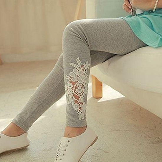 Quần legging co giãn có ren hoa cho nữ