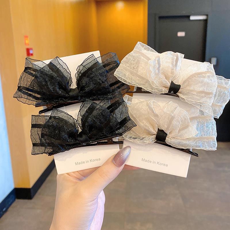 1 Cặp Kẹp Tóc Nơ Màu Đen Phong Cách Lolita