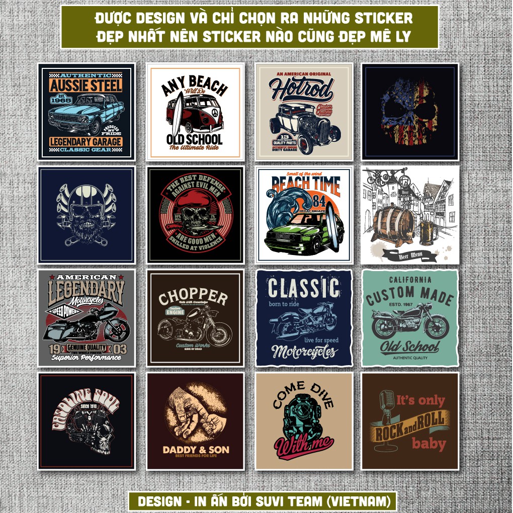 50 Sticker Vintage Retro 4 chống nước sticker dán laptop, điện thoại, đàn guitar, mũ bảo hiểm, vali. MSP:VR04