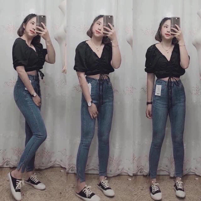 Quần Jean Ôm Xẻ Gấu