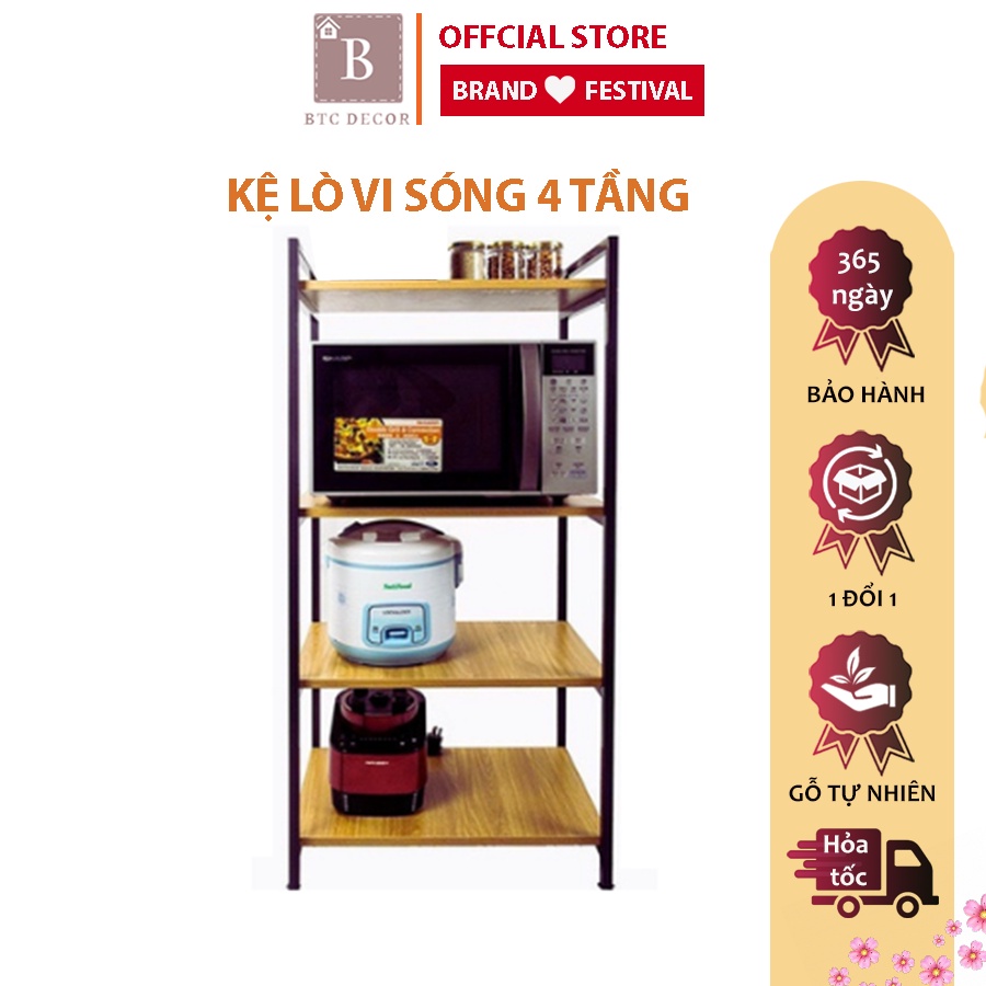 Kệ Lò Vi Sóng 4 Tầng Khung Sắt- Gỗ MDF Cao Cấp , Khung Sắt Sơn Tĩnh Điện Chắc Chắn- Đựng Đồ Đa Năng - Bảo Hành 12 Tháng | BigBuy360 - bigbuy360.vn